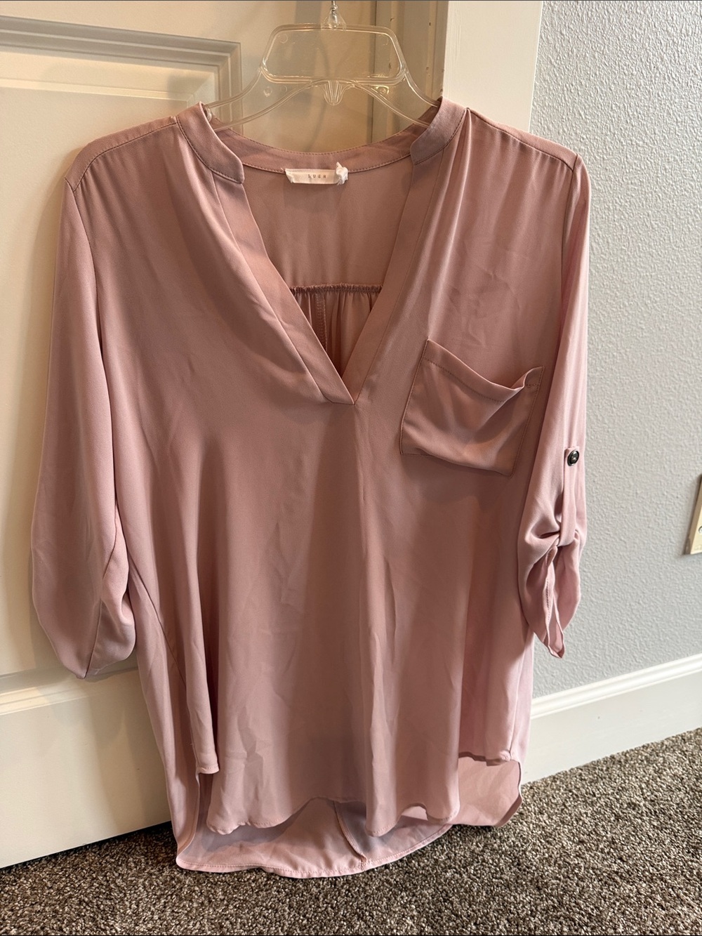 Lush high low V-Neck Roll-Sleeve Blouse - Dusty Rose from Nordstrom